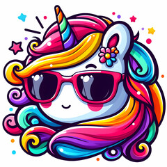 Multicolored Colorful Cute Unicorn in Sunglasses
