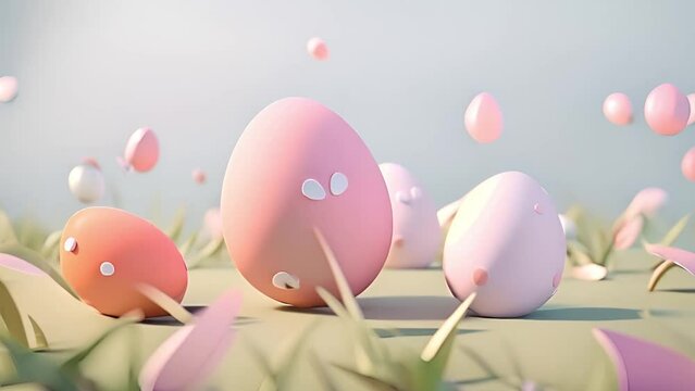 Moving pastel Easter landscape Light pastel Easter eggs design Set of blue, pink and yellow 3D eggs shape frames design. Elements for happy Easter day festival design. 