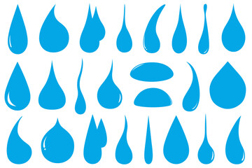 Collage of different water drops isolated on white