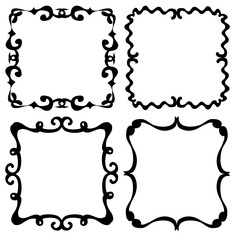 Set of beautiful curly vector frames in black color on a white background