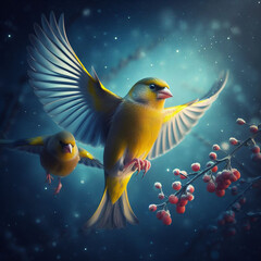 GreenFinch Birds Celebrating Christmas