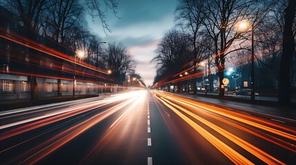 Long exposure of traffic trails on a busy road