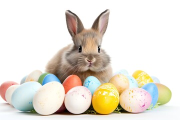 Fototapeta na wymiar easter bunny and easter eggs on a white background