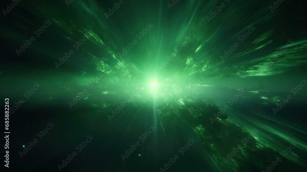 Wall mural abstract green light overlays burst effect with digital lens flare. ai generated image