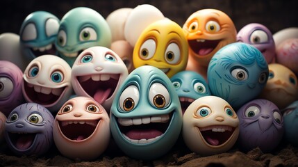 pastel easter eggs with happy smiling faces