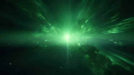 Abstract green light overlays burst effect with digital lens flare. AI generated image - obrazy, fototapety, plakaty