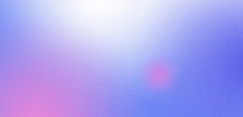 Abstract background with gradient blur and grain noise texture. Multicolor banner with blurry circles. Suitable for social media, print, covers, posters. Blue and white gradient. Wide banner size.