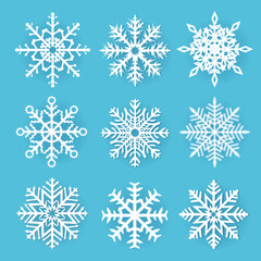 Naklejka na ściany i meble Snowflake Set With Blue Background