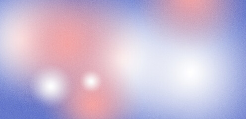 Abstract background with gradient blur and grain noise texture. Multicolor banner with blurry circles. Suitable for social media, print, covers, posters. Blue and white gradient. Wide banner size.