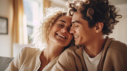 Fototapeta premium Diverse young couple enjoys a cozy Valentine's celebration.
