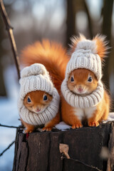 On a Cold Snowy Morning Squirrels are Standing in the Snow in their Scarves a Little Clueless Wallpaper Background Digital Art 