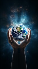 Planet Earth in Hands of Man. Environmental Stewardship Concept