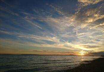 pink sunset over at the sea