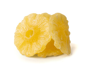 Dry Pineapple Rings Isolated, Candy Pineapples, Dehydrated Yellow Sugar Fruit, Candied Fruits Circles