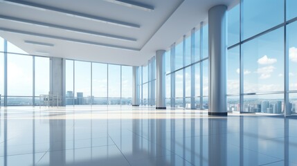 Fototapeta premium Interior modern empty office building daylight. AI generated image