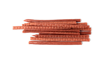 Meat Jerky Isolated, Dry Salted Chicken Slices, Small Pieces of Dehydrated Beef, Beer Snacks, Dried Pork