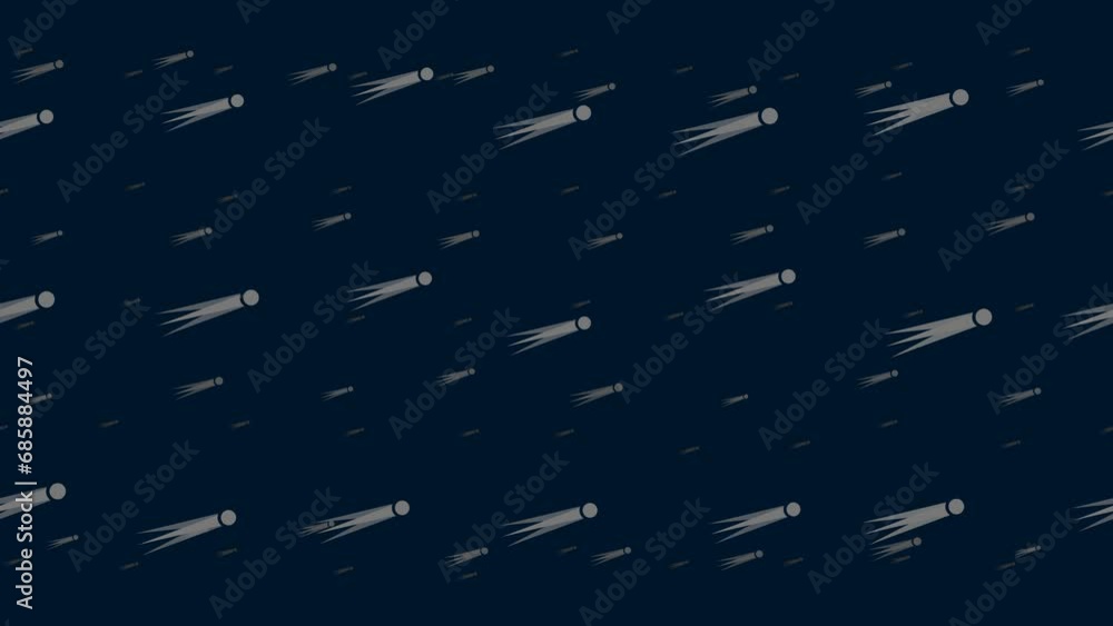 Poster comet symbols float horizontally from left to right. parallax fly effect. floating symbols are locat