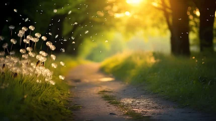  Majestic bokeh highlighting a countryside lane in summer, dandelion seeds scattered, sunlight © MuhammadInaam