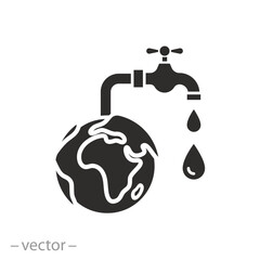 natural water reserves icon, water tap with drops of water, saving world water, flat symbol on white background - vector illustration