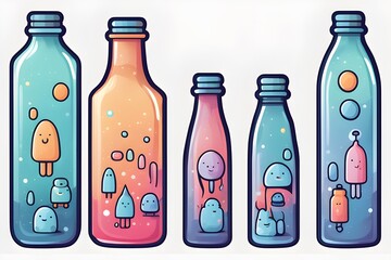 Five Unique Bottles in 2D Art