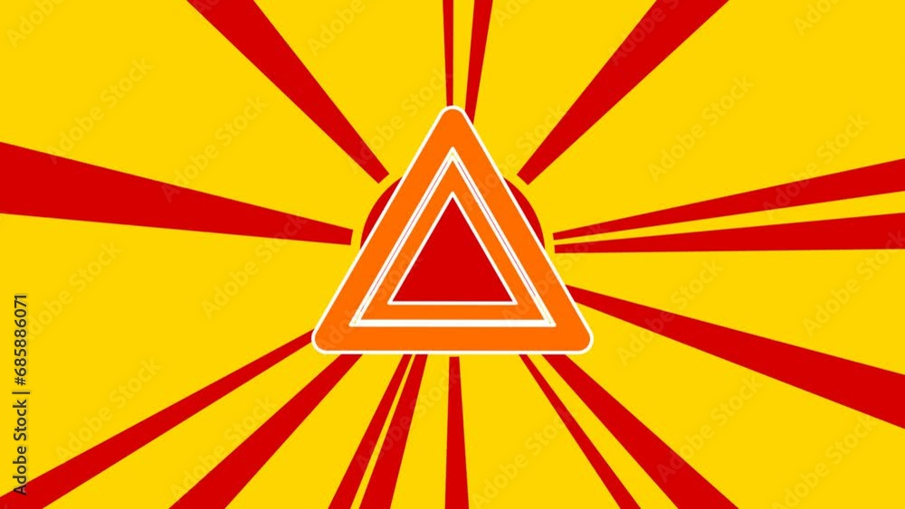 Poster emergency stop sign on the background of animation from moving rays of the sun. large orange symbol 