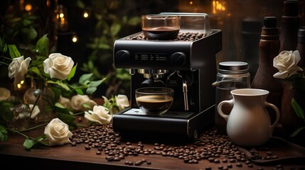 Obraz na płótnie Canvas Coffee machine, ground fresh coffee, holder