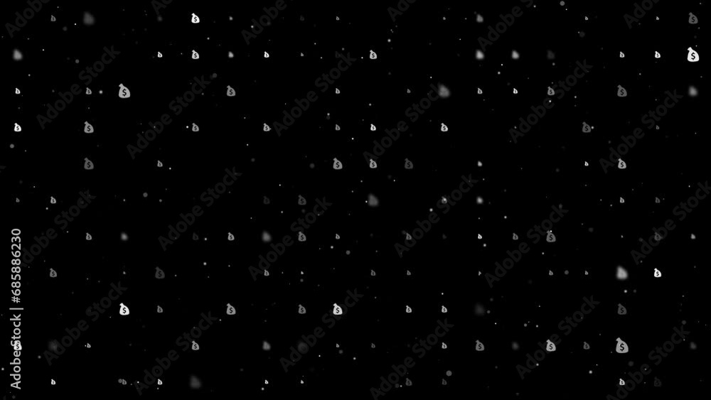 Poster template animation of evenly spaced bag of money symbols of different sizes and opacity. animation o