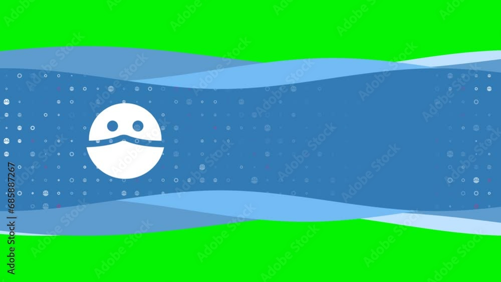 Poster animation of blue banner waves movement with white masked face symbol on the left. on the background