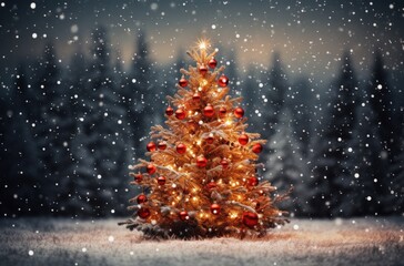 Fototapeta na wymiar christmas tree with gifts on the ground,