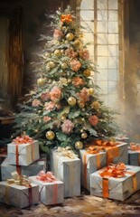 Fototapeta na wymiar christmas presents by king of the christmas trees,