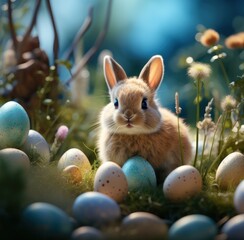 Fototapeta na wymiar easter bunny and eggs in the grass,