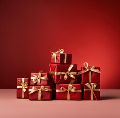 present boxes on a red background,