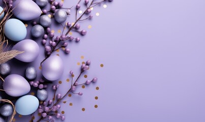 lavender background with blue eggs and lavender,