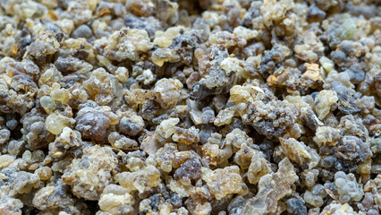 OMANI Aromatic driend frankincense (boswellia serrata) sold at Al-Husn Souq in Salalah.