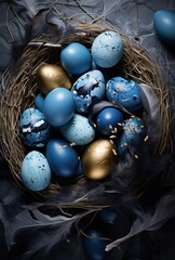 colorful easter eggs in a nest with stars and stars,
