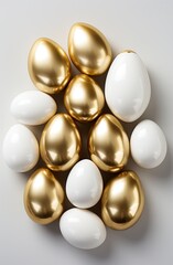 golden easter eggs on white background,