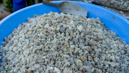 OMANI Aromatic driend frankincense (boswellia serrata) sold at Al-Husn Souq in Salalah.
