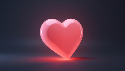Red glowing neon heart. 3d render, abstract ultraviolet background with neon heart frame. Modern minimal line art. Valentines Day romantic symbol glowing in the dark copy space Happy Valentine