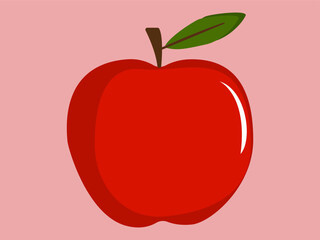 Red delicious apple fruit with leaf flat vector illustration for food apps and websites