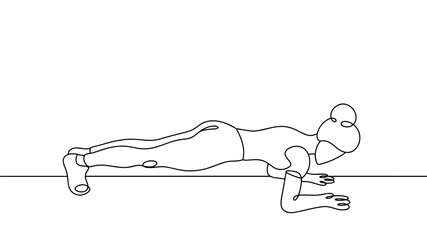 Young woman. Plank. One line