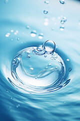 A large transparent drop of water on the white water. AI generative