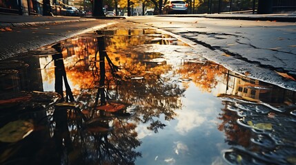 Reflections in puddles after rain