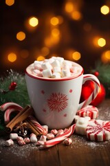 Obraz na płótnie Canvas Cozy winter vibes with festive hot chocolate delight, Generative AI