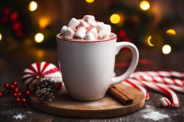 Cozy winter vibes with festive hot chocolate delight, Generative AI