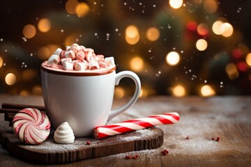 Obraz na płótnie Canvas Cozy winter vibes with festive hot chocolate delight, Generative AI