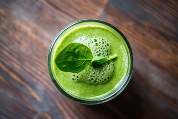 Fresh Green Smoothie or Shake in Glass Placed on Countertop