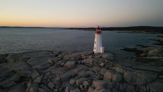 Peggy's Cove Lighthouse, Nova Scotia, Canada. Aerial view of ancient lighthouse