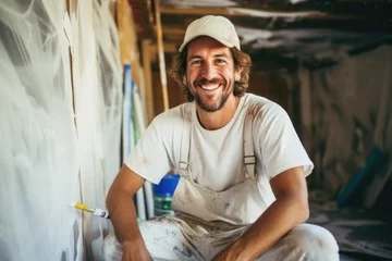 Foto op Aluminium Portrait of a young smiling painter refurbishing home © CojanAI