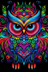 Mandala owl in neon colors