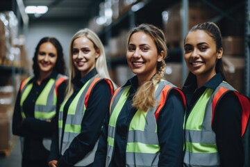 Obraz premium Group portrait of young and diverse women in a warehouse